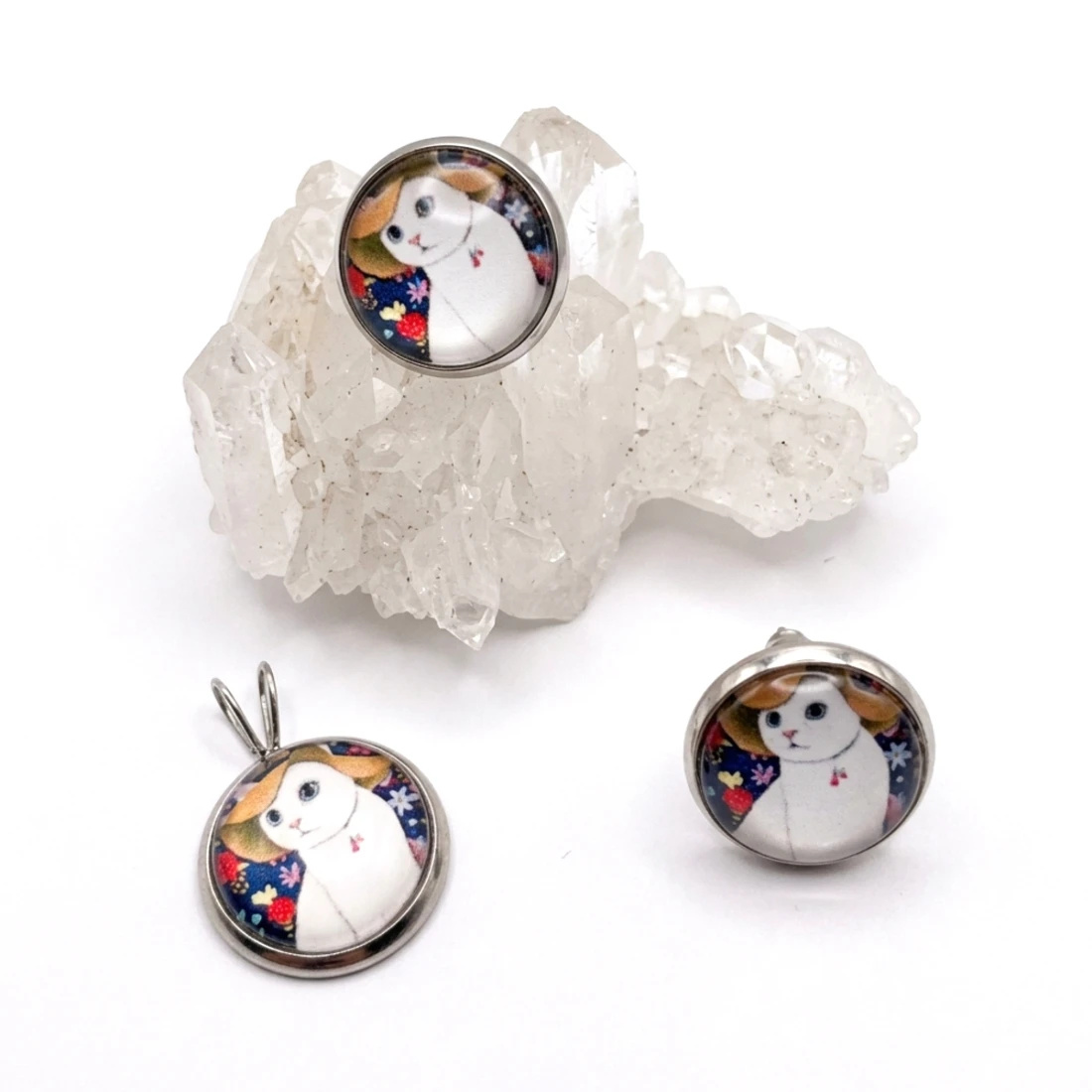 Conjunto Brinco e Pingente Gato em Aço Inox - Vários Modelos ll