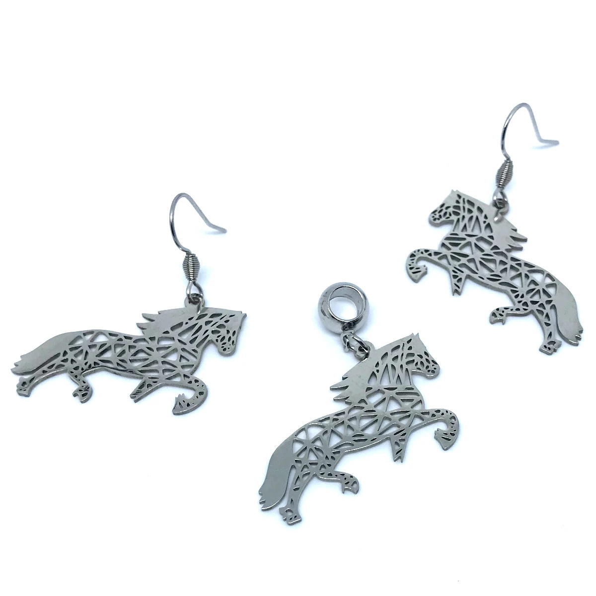 Conjunto Brincos E Pingente Country Cavalo Em Aço Inoxidável