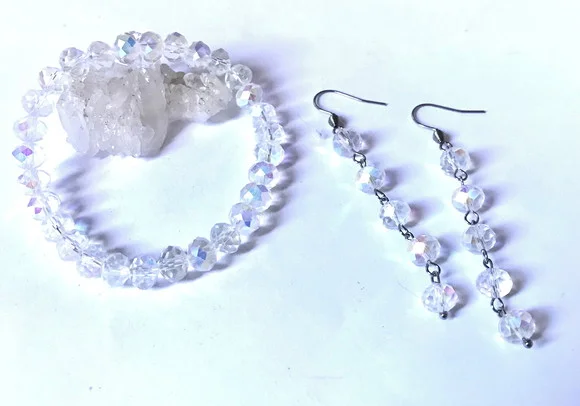 Conjunto Pulseira e Brincos Cristal Ab Facetado