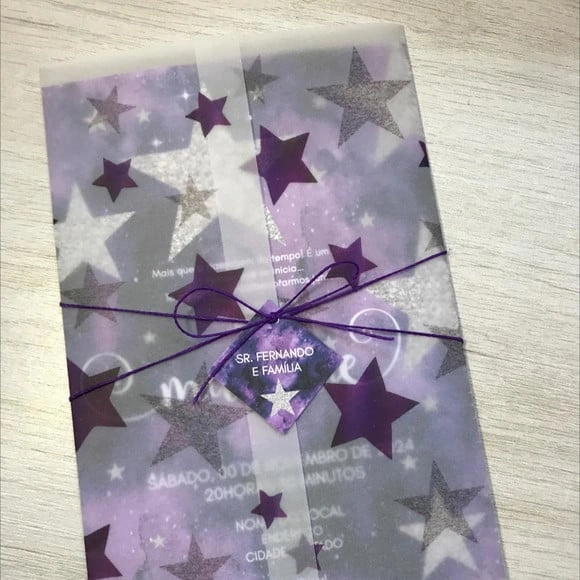 Convite Roxo de 15 Anos Tema Galáxia/euphoria Papel Vegetal