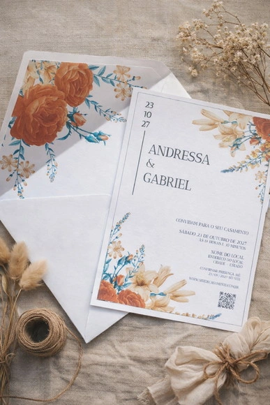 Convite Casamento C/envelope Forrado Terracota 2460