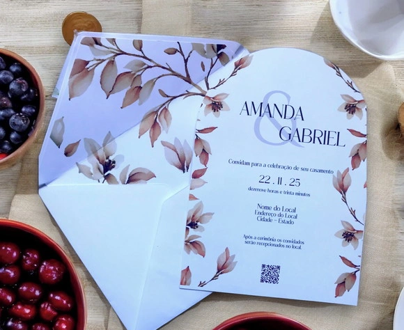 Convite Casamento em Arco, Envelope Forrado e Lacre de Cera