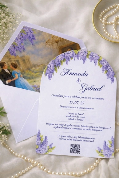 Convite Casamento Envelope Forrado Arco Bridgeton Ref 2465