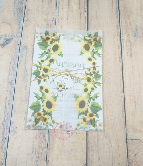 Convite Casamento com Papel Vegetal e Girassol