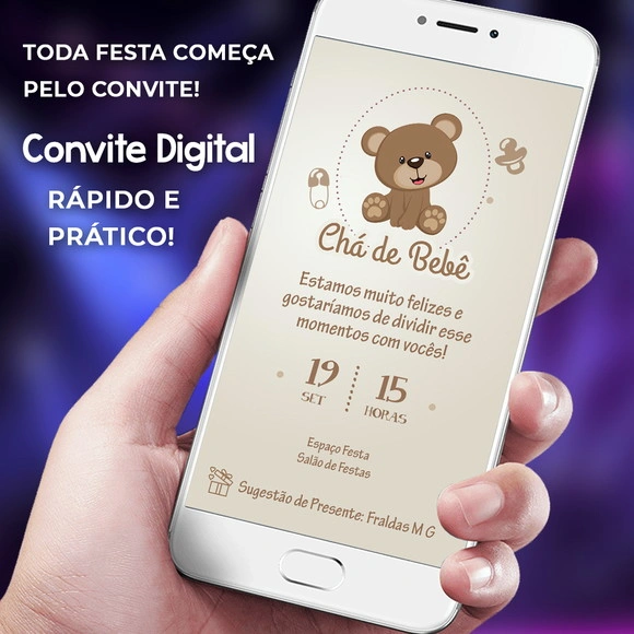 Convite Chá de Bebê Ursinho Menino