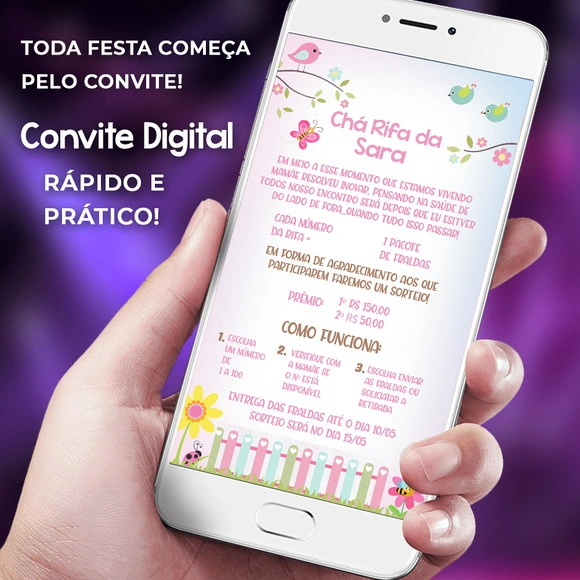 Convite Chá de Rifa Jardim Encantado + Cartel Digital