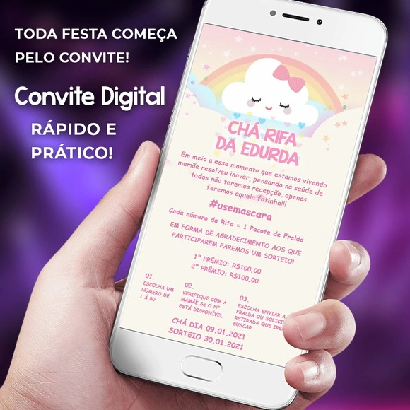 Convite Chá Rifa Chuva de Amor + Cartela Digital
