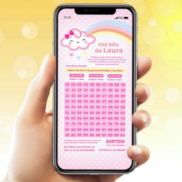 Convite Chá Rifa Chuva de Amor Para Menina