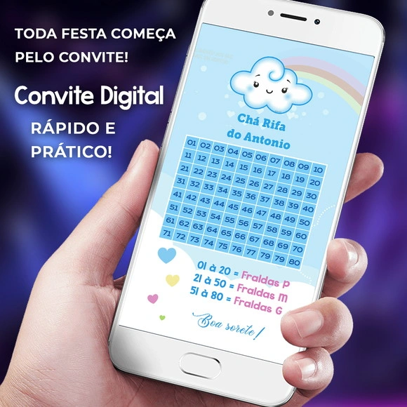 Convite Chá Rifa Chuva de Amor Menino