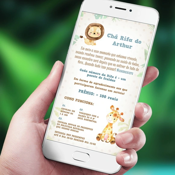 Convite Chá Rifa Safari + Cartela