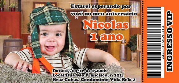 Convite Chaves Personalizado 14x6,5