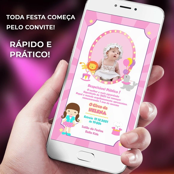 Convite Circo Rosa Digital Personalizado
