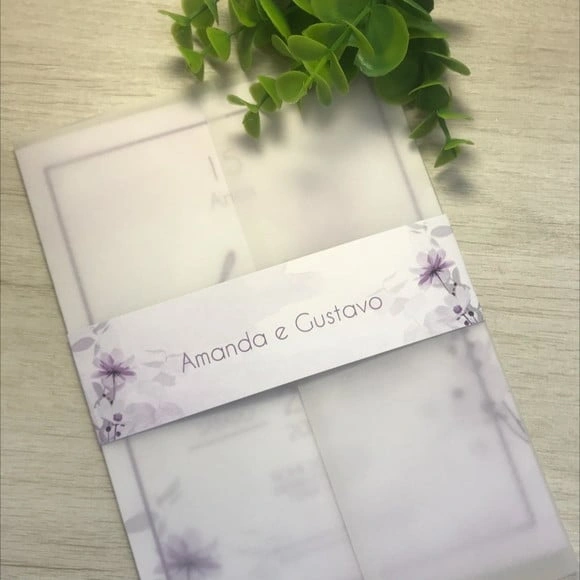 Convite de 15 Anos Papel Vegetal Floral Lavanda