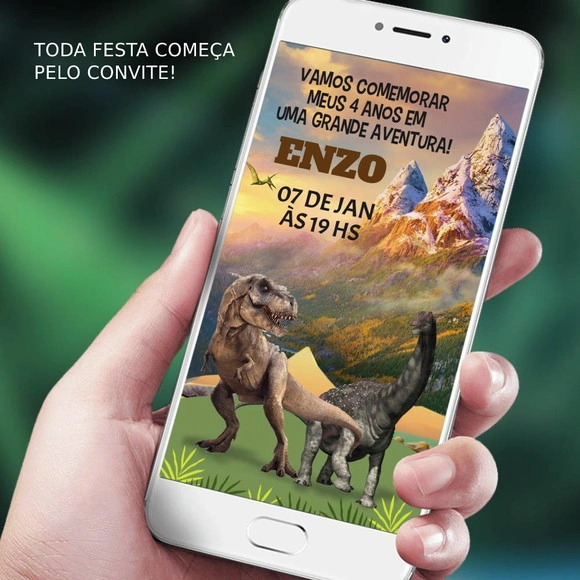 Convite de Aniversário Infantil Dinossauro Personalizado
