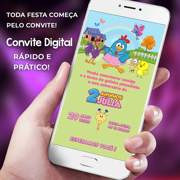 Convite Digital Galinha Pintadinha Rosa de Aniversário