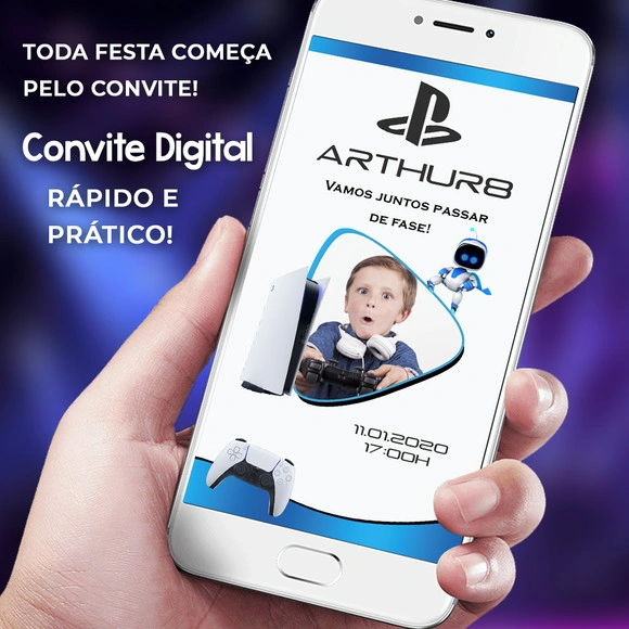 Convite de Aniversário Infantil Playstation Digital