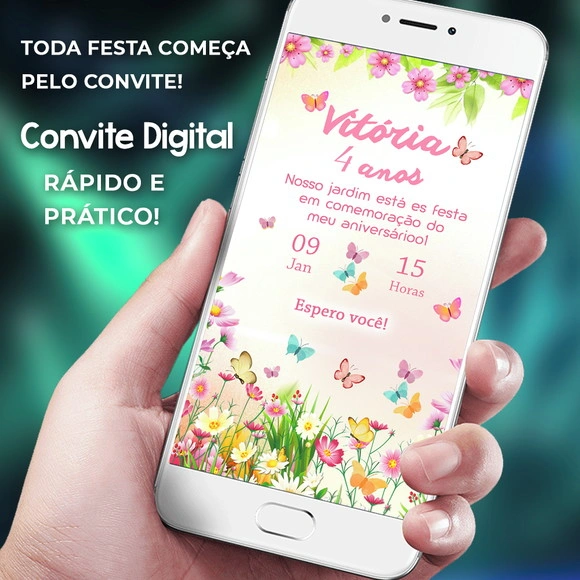 Convite de Aniversário Infantil Virtual Jardim d. Borboletas
