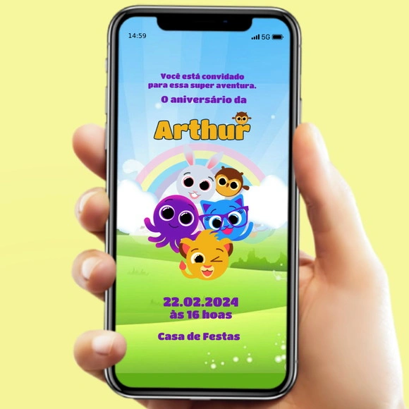 Convite de Aniversário Virtual Bolofofos para Whatsapp
