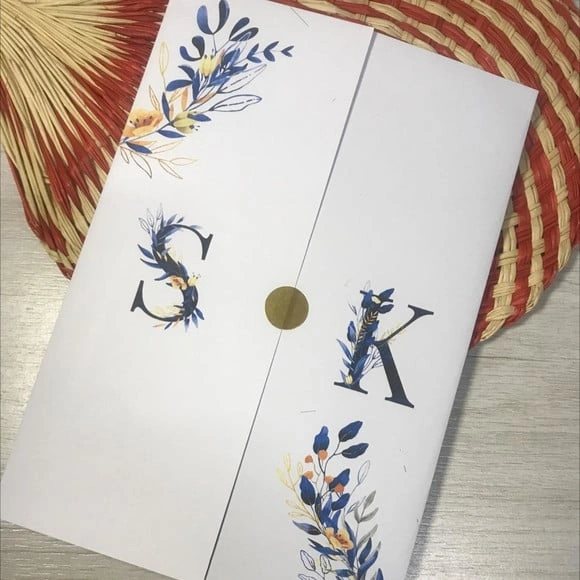 Convite de Casamento com Folhagem Azul