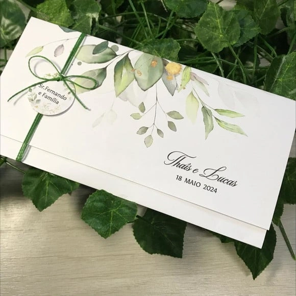 Convite de Casamento com Folhagem Verde