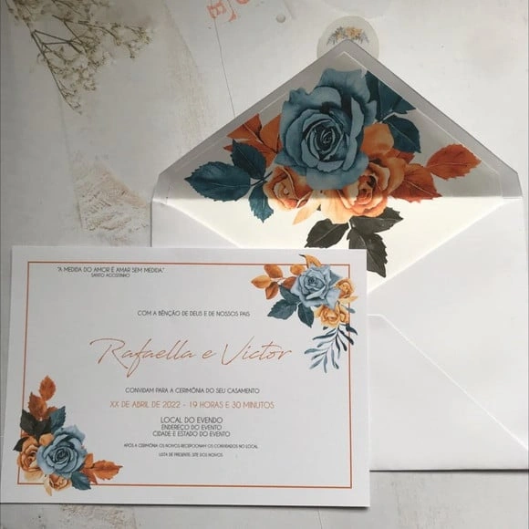 Convite de Casamento Floral C/envelope Forrado Cód.2327