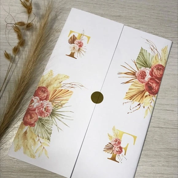 Convite de Casamento Palmeira Seca e Flores Terracota