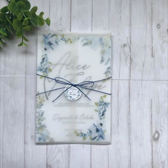 Convite de Casamento Papel Vegetal Azul Serenity