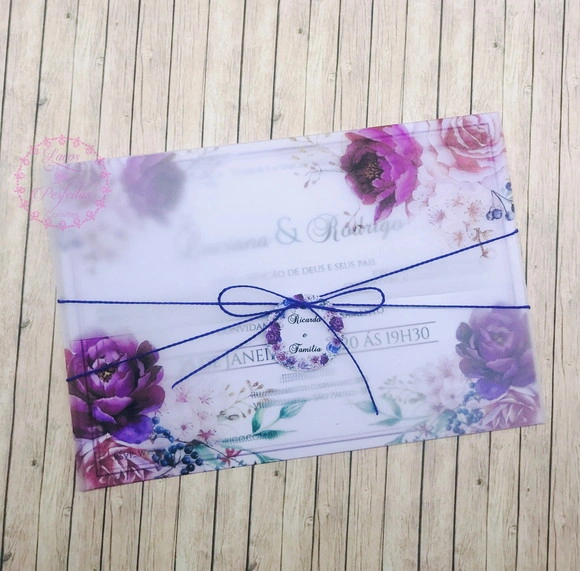 Convite Casamento Papel Vegetal e Floral Pink Magenta
