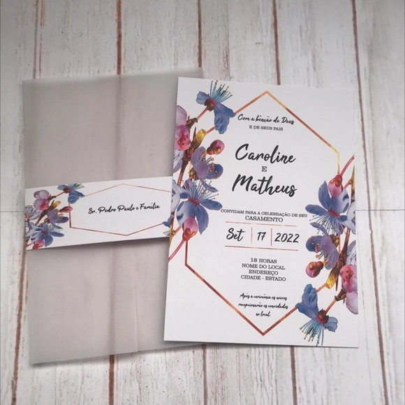 Convite Casamento Papel Vegetal e Floral Very Pery e Lilás
