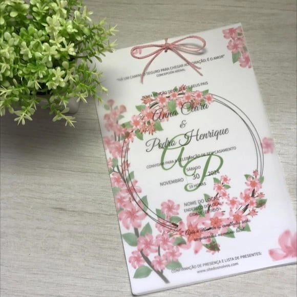 Convite de Casamento Papel Vegetal Sakura