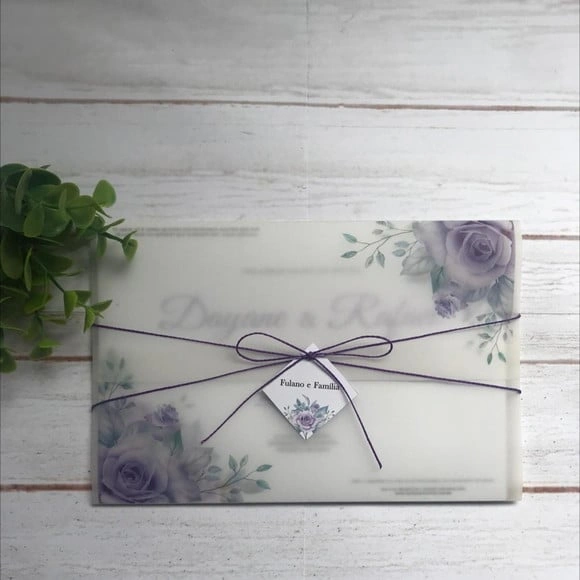 Convite de Casamento com Papel Vegetal e Rosas Very Pery