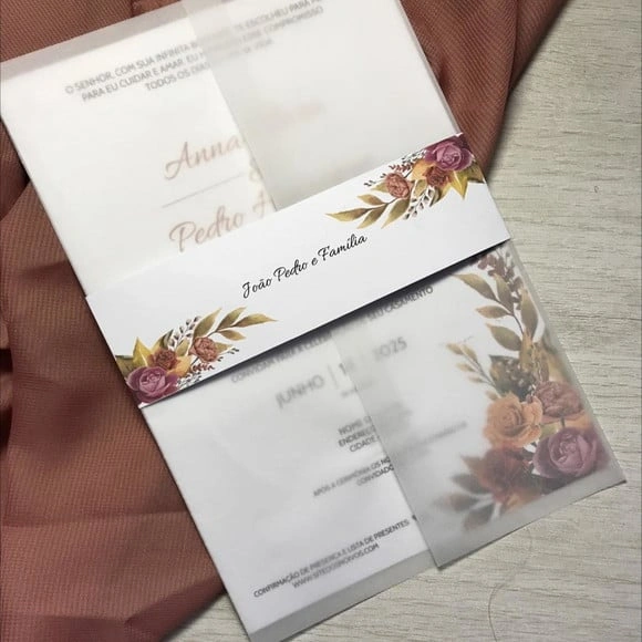 Convite de Casamento Tons Terrosos com Papel Vegetal