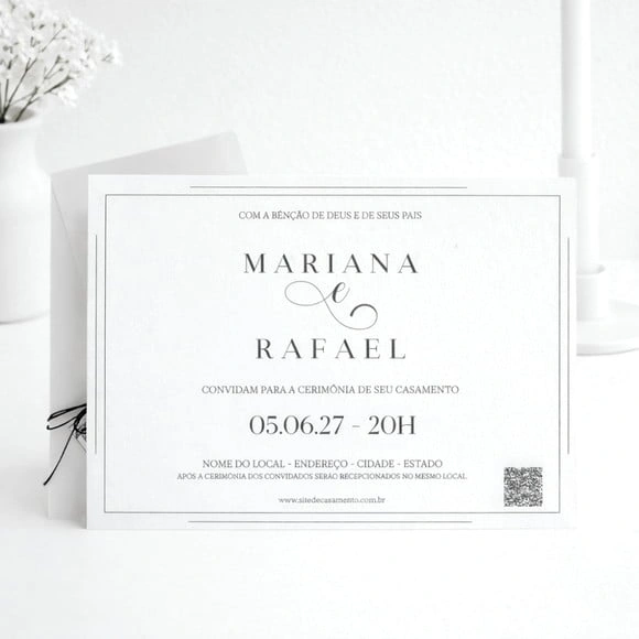 Convite de Casamento Vegetal Preto e Branco 2454