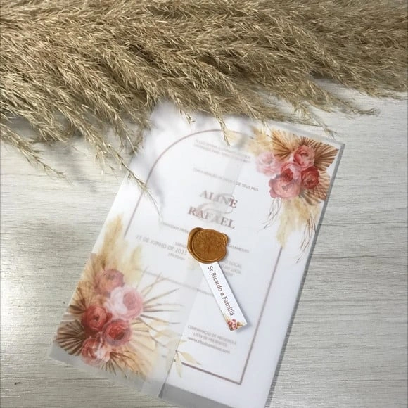 Convite de Papel Vegetal com Lacre de Cera Cód.2344