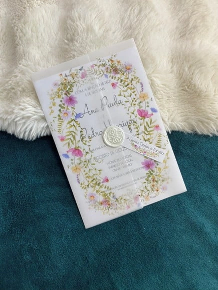 Convite de Papel Vegetal Wildflowers e Lacre de Cera