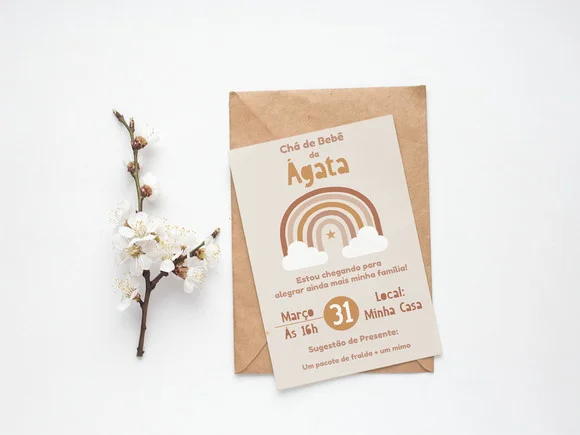 Convite Digital Personalizado Arco-íris Boho