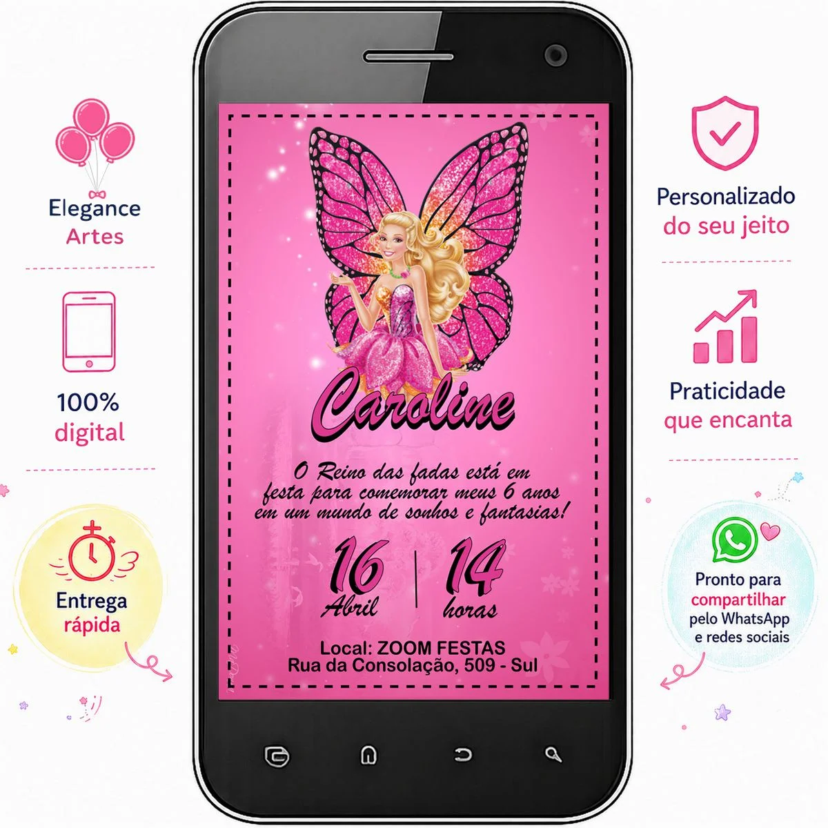Convite Digital Barbie Butterfly