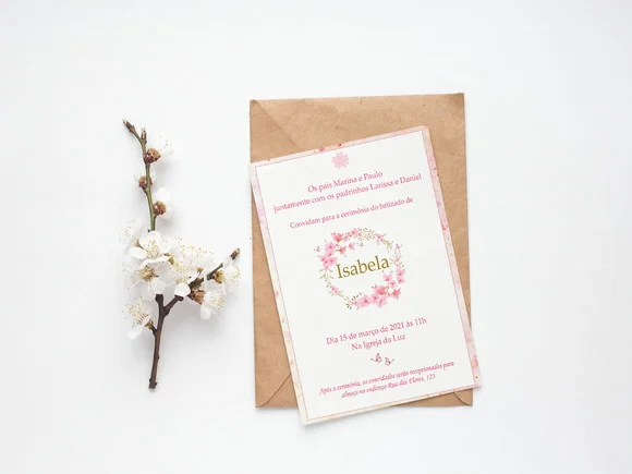 Convite Digital Personalizado Batizado Floral