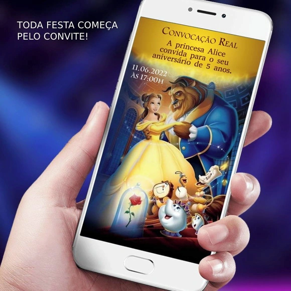 Convite Digital Bela e a Fera Personalizado