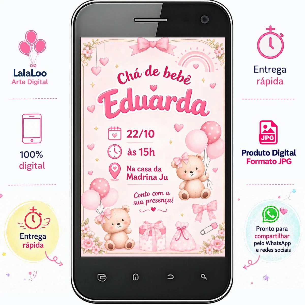 Convite Digital Chá de Bebê Ursinha
