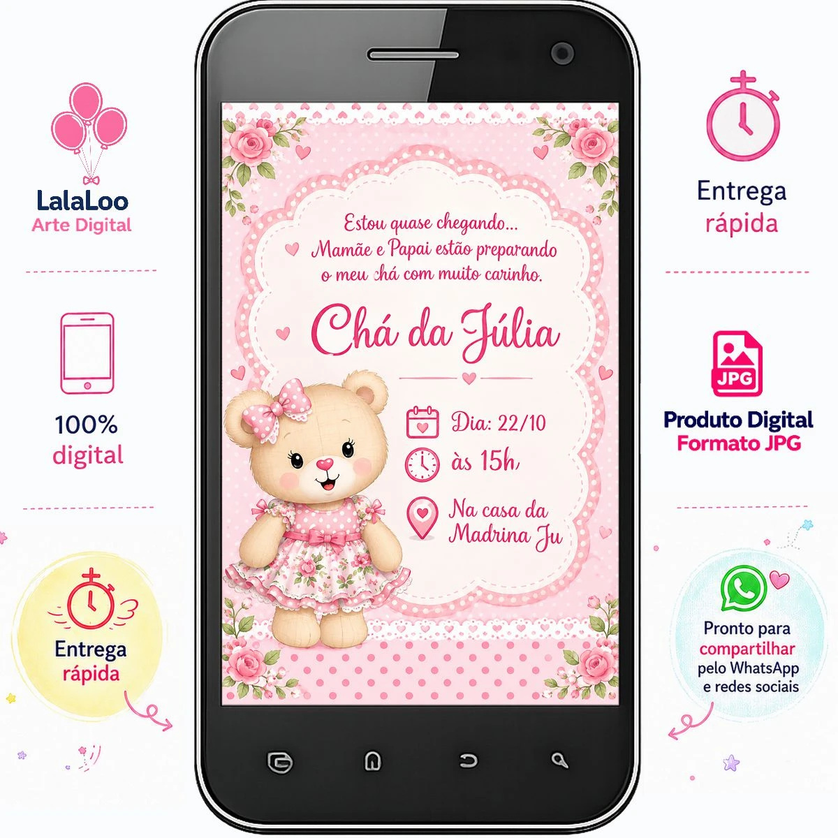 Convite Digital Chá de Bebê Ursinha