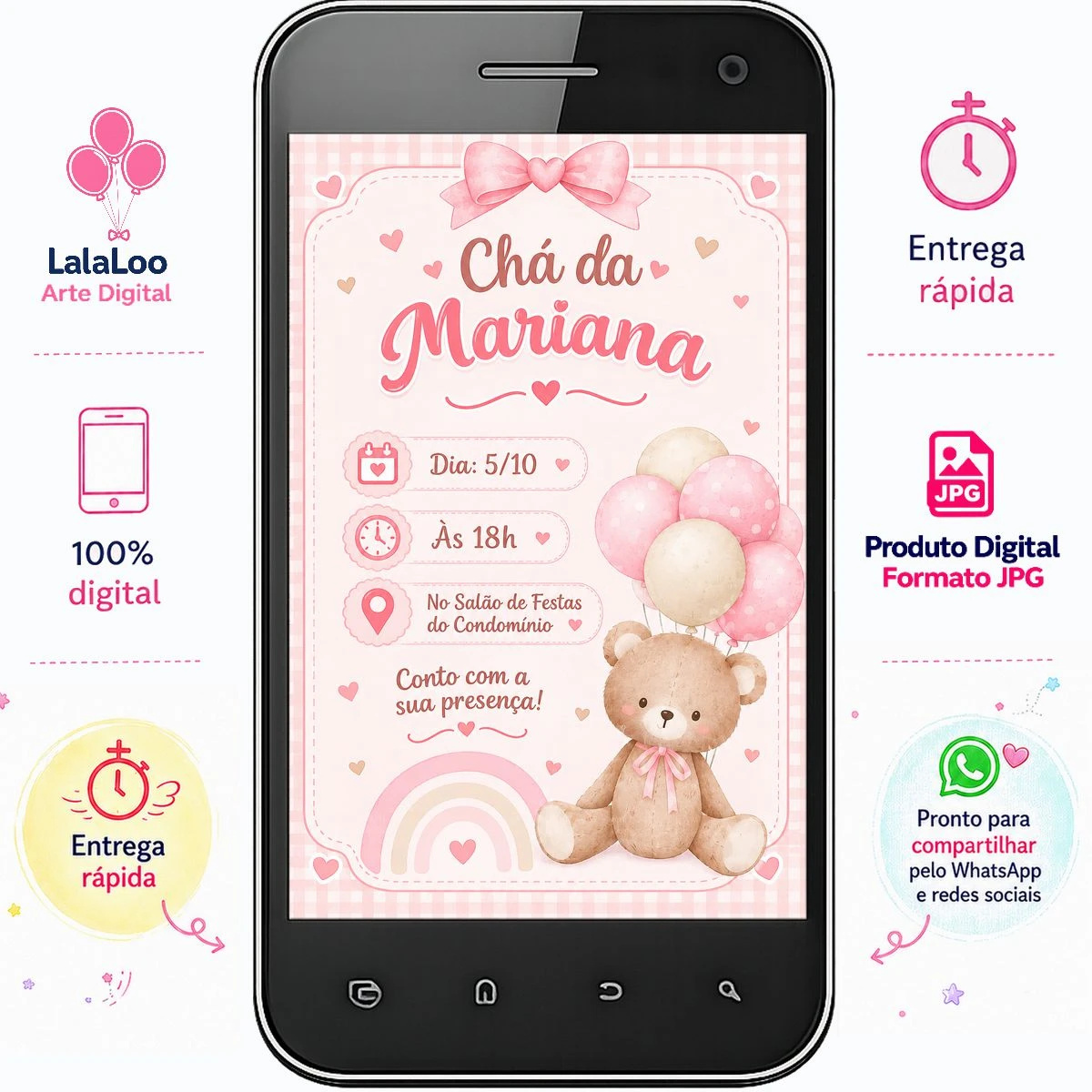 Convite Digital Chá de Bebê Ursinha