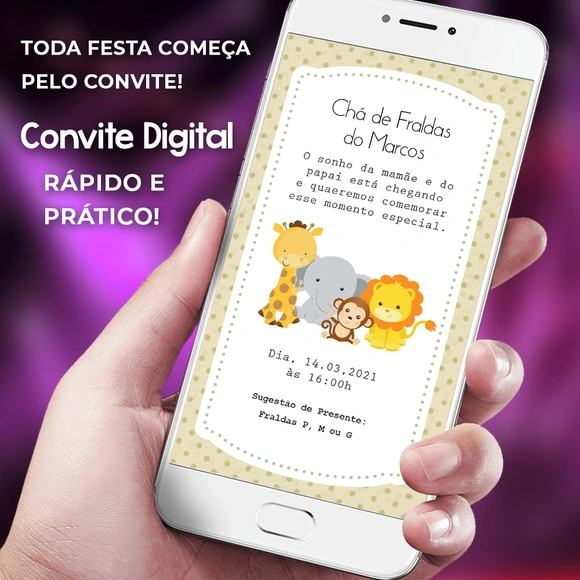 Convite Chá de Fraldas Online Safari
