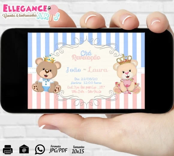 Convite Digital Chá de Revelação Ursinho