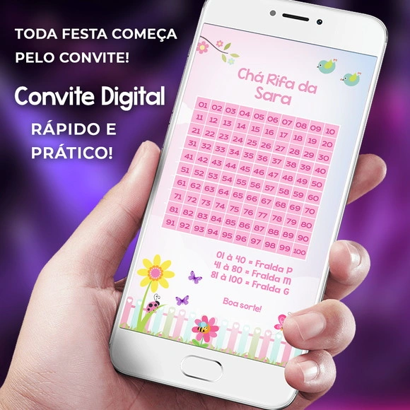 Convite Chá Rifa Jardim Encantado