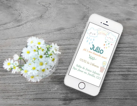 Convite Digital Personalizado Chuva de Amor Menino