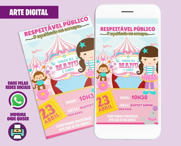 Convite Digital Circo Rosa Menina