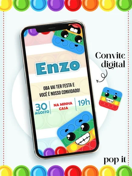 Convite Digital Infantil Personalizado Pop It