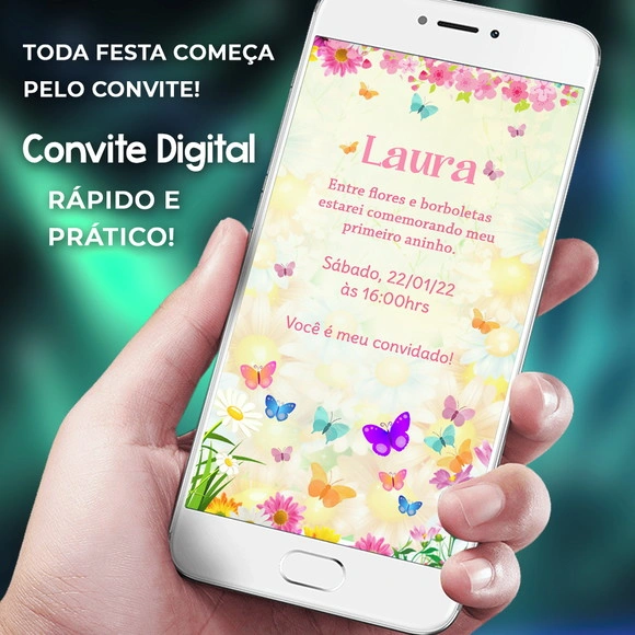 Convite de Aniversário Infantil Virtual Jardim das Borboleta
