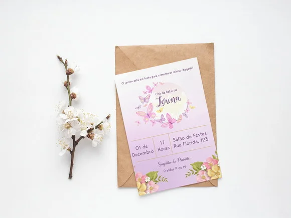 Convite Digital Personalizado Jardim das Borboletas Lilás